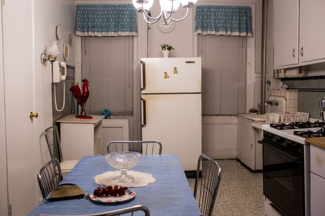 Jean's kitchen, where little has changed since midcentury.<br>